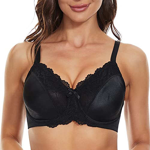 sheroine Lace Floral Damen BH mit Spitze Bügel Minimizer Unterwäsche ungepolstert für große Brüste (Schwarz,100C) von sheroine