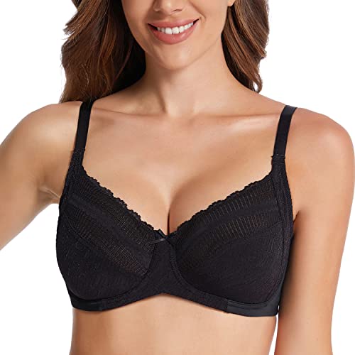 sheroine Lace Floral Damen BH mit Spitze Bügel Minimizer Unterwäsche ungepolstert für große Brüste (Schwarz,100C) von sheroine