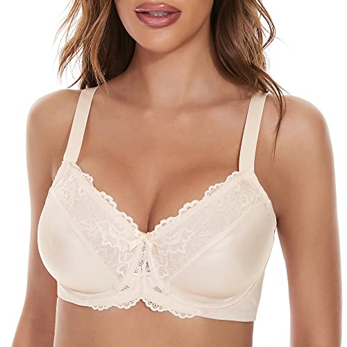 sheroine Lace Floral Damen BH mit Spitze Bügel Minimizer Unterwäsche ungepolstert für große Brüste (champanerfarben,100B) von sheroine