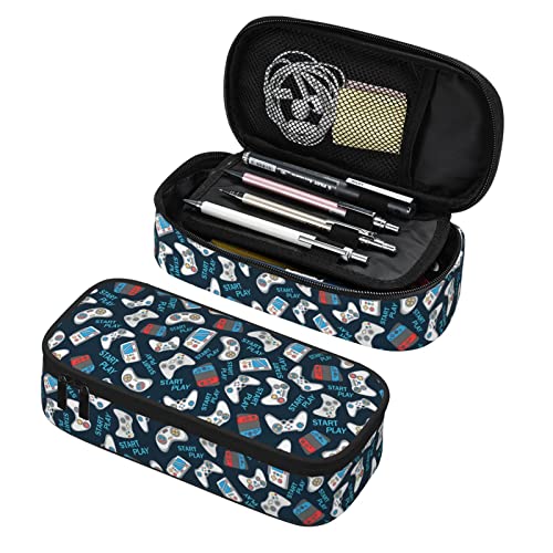 Federmäppchen in Donut-Form, großes Fassungsvermögen, Stifttasche mit Reißverschlussfach, Federmäppchen, multifunktional, Schreibwarentasche für Mädchen, Rosa, Blauer Gamer, Einheitsgröße, von shgwehh