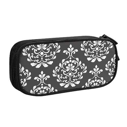 Federmäppchen mit Damast-Muster, Stifteetui mit Reißverschluss, Rosa, große Kapazität, Federmäppchen für Schule, Büro und Reisen, Schwarz , Einheitsgröße, Taschen-Organizer von shgwehh