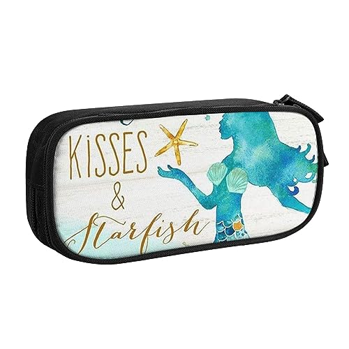 Retro Meerjungfrau Federmäppchen Stifteetui mit Reißverschluss, Blau Große Kapazität Federmäppchen für Schule, Büro und Reisen, Schwarz , Einheitsgröße, Taschen-Organizer von shgwehh