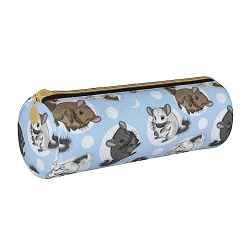 shgwehh Border Collie Federmäppchen mit Blumenmuster, rund, niedliches Leder, Reißverschluss, für Schule, Büro und Reisen, Blaue Chinchillas und Mond, Einheitsgröße, Taschen-Organizer von shgwehh