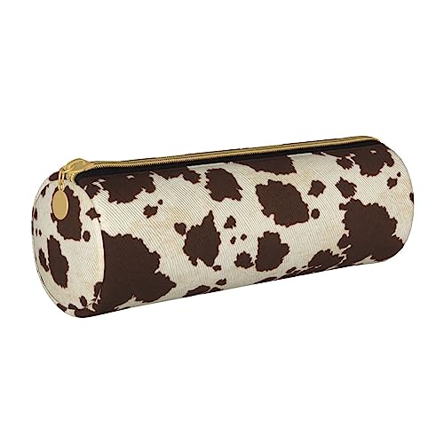 shgwehh Border Collie Federmäppchen mit Blumenmuster, rund, niedliches Leder, Reißverschluss, für Schule, Büro und Reisen, Braunes Rindsleder, Einheitsgröße, Taschen-Organizer von shgwehh