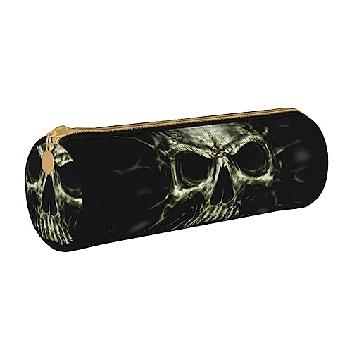 shgwehh Border Collie Federmäppchen mit Blumenmuster, rund, niedliches Leder, Reißverschluss, für Schule, Büro und Reisen, Gruseliger Totenkopf, Einheitsgröße, Taschen-Organizer von shgwehh
