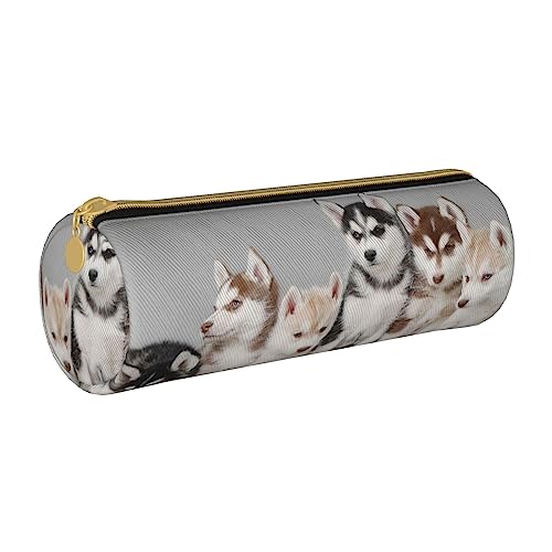 shgwehh Border Collie Federmäppchen mit Blumenmuster, rund, niedliches Leder, Reißverschluss, für Schule, Büro und Reisen, Schöne Husky., Einheitsgröße, Taschen-Organizer von shgwehh