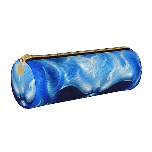 shgwehh Border Collie Federmäppchen mit Blumenmuster, rund, niedliches Leder, Reißverschluss, für Schule, Büro und Reisen, Totenkopf mit blauer Flamme, Einheitsgröße, Taschen-Organizer von shgwehh