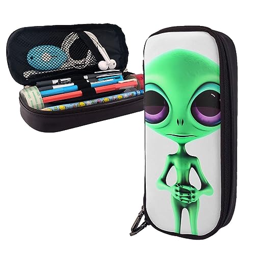 shgwehh Federmäppchen, hübsches rosa Flamingos, bedruckt, großes Fassungsvermögen, Federmäppchen, einfacher Schreibwaren-Organizer für Büro, Reisen, Green Alien, Einheitsgröße, Taschen-Organizer von shgwehh