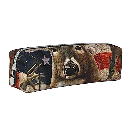 shgwehh Federmäppchen mit natürlicher Pflanzen-Silhouette, Farnblatt, bedruckt, quadratisch, niedliches Leder, Reißverschluss, Stifteetui für Schule, Büro und Reisen, Americana Flagge Reh, von shgwehh