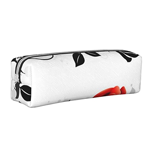 shgwehh Federmäppchen mit natürlicher Pflanzen-Silhouette, Farnblatt, bedruckt, quadratisch, niedliches Leder, Reißverschluss, Stifteetui für Schule, Büro und Reisen, Blumige Rose Efeu mit Blättern von shgwehh