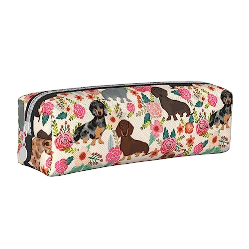 shgwehh Federmäppchen mit natürlicher Pflanzen-Silhouette, Farnblatt, bedruckt, quadratisch, niedliches Leder, Reißverschluss, Stifteetui für Schule, Büro und Reisen, Dackel, Einheitsgröße, von shgwehh