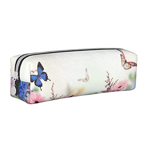 shgwehh Federmäppchen mit natürlicher Pflanzen-Silhouette, Farnblatt, bedruckt, quadratisch, niedliches Leder, Reißverschluss, Stifteetui für Schule, Büro und Reisen, Hortensien Gänseblümchen von shgwehh