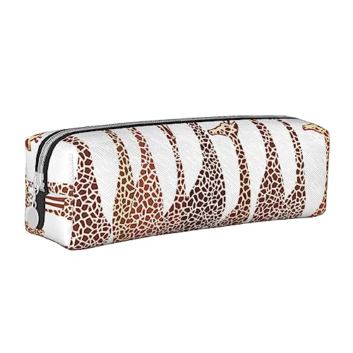 shgwehh Federmäppchen mit natürlicher Pflanzen-Silhouette, Farnblatt, bedruckt, quadratisch, niedliches Leder, Reißverschluss, Stifteetui für Schule, Büro und Reisen, Niedliche Cartoon-Giraffen, von shgwehh