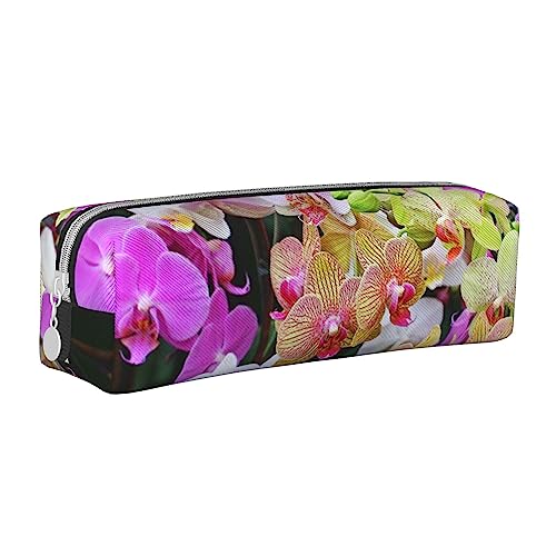 shgwehh Federmäppchen mit natürlicher Pflanzen-Silhouette, Farnblatt, bedruckt, quadratisch, niedliches Leder, Reißverschluss, Stifteetui für Schule, Büro und Reisen, Orchideen, Einheitsgröße, von shgwehh