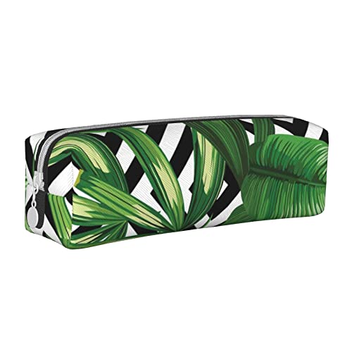 shgwehh Federmäppchen mit natürlicher Pflanzen-Silhouette, Farnblatt, bedruckt, quadratisch, niedliches Leder, Reißverschluss, Stifteetui für Schule, Büro und Reisen, Tropische Blätter, Einheitsgröße, von shgwehh