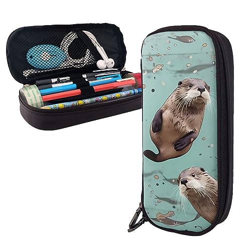 shgwehh Federmäppchen mit orangefarbenen Katzen, bedruckt, großes Fassungsvermögen, Federmäppchen, einfacher Schreibwaren-Organizer für Büro, Reisen, Otter, Einheitsgröße, Taschen-Organizer von shgwehh
