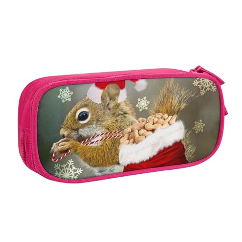 shgwehh Großes Federmäppchen für Jungen und Mädchen, Weihnachten Eichhörnchen Federmäppchen mit großen Fächern für Schule, Schreibwaren, Büro und Reisen, Schwarz, rose, Einheitsgröße, von shgwehh