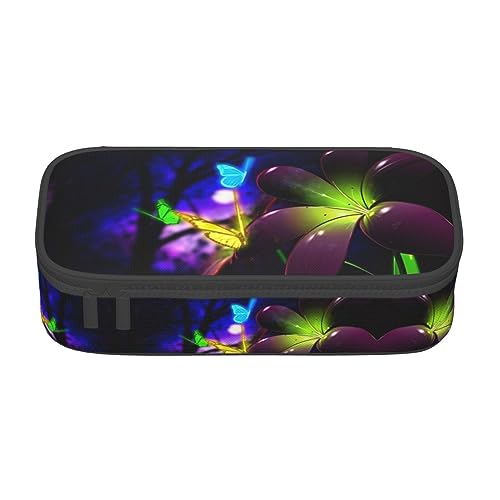 shgwehh Großes Federmäppchen für Jungen und Mädchen, tropische Palmen, Federmäppchen mit großen Fächern für Schule, Schreibwaren, Büro und Reisen, Blau, Blaue, violette Blume und Schmetterling, von shgwehh