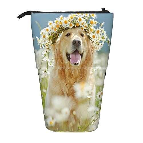 shgwehh Teleskop-Federmäppchen, Seestern, Muscheln, Strand, Schreibwaren, Federmäppchen, Make-up-Tasche, tragbare Büro-Schreibwarentasche für Teenager, Mädchen, Erwachsene, Golden Retriever Hund, von shgwehh