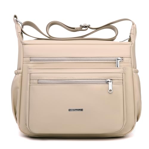 shilanmei Umhängetasche Damen Praktische Handtasche mit Mehrfachfächern Handtasche Damen Strapazierfähig Stilvoll 24x29x10cm (Hell-Creme) von shilanmei