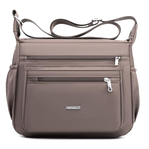 shilanmei Umhängetasche Damen Praktische Handtasche mit Mehrfachfächern Handtasche Damen Strapazierfähig Stilvoll 24x29x10cm (Heller Kaffee) von shilanmei