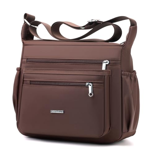 shilanmei Umhängetasche Damen Praktische Handtasche mit Mehrfachfächern Handtasche Damen Strapazierfähig Stilvoll 24x29x10cm (Kaffee) von shilanmei