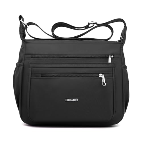 shilanmei Umhängetasche Damen Praktische Handtasche mit Mehrfachfächern Handtasche Damen Strapazierfähig Stilvoll 24x29x10cm (Schwarz) von shilanmei