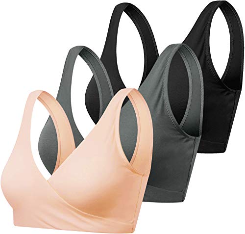 shilijia Damen Schwangerschafts Still BH Schlaf Bustier Umstands Unterwäsche Maternity Ohne Bügel Nahtlose Stillen für die Nacht (Schwarz+Grau+Beige, L) von shilijia