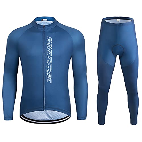 shine future Herren Radtrikot Set Herren Fahrradbekleidung Set Fahrradbekleidung Fahrrad Trikot mit Sitzpolster Atmungsaktiv Schnelltrocknend für Radsport (Blau, Medium) von shine future