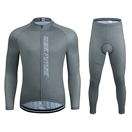 shine future Herren Radtrikot Set Herren Fahrradbekleidung Set Fahrradbekleidung Fahrrad Trikot mit Sitzpolster Atmungsaktiv Schnelltrocknend für Radsport (Grau, Large) von shine future