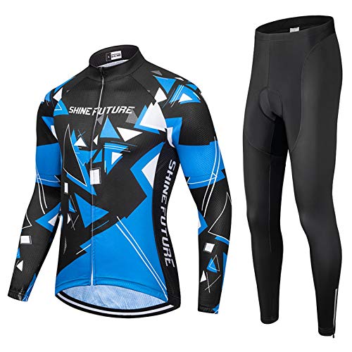 shine future Herren Radtrikot Set Herren Fahrradbekleidung Set Fahrradbekleidung Fahrrad Trikot mit Sitzpolster Atmungsaktiv Schnelltrocknend für Radsport (Langarm-Radtrikot-Set, Small) von shine future