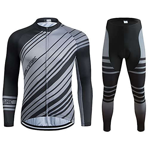 shine future Herren Radtrikot Set Herren Fahrradbekleidung Set Fahrradbekleidung Fahrrad Trikot mit Sitzpolster Atmungsaktiv Schnelltrocknend für Radsport (Schwarz und Grau, Small) von shine future