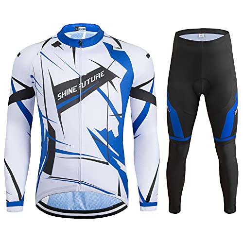 shine future Herren Radtrikot Set Herren Fahrradbekleidung Set Fahrradbekleidung Fahrrad Trikot mit Sitzpolster Atmungsaktiv Schnelltrocknend für Radsport (Weiß und Blau, Small) von shine future