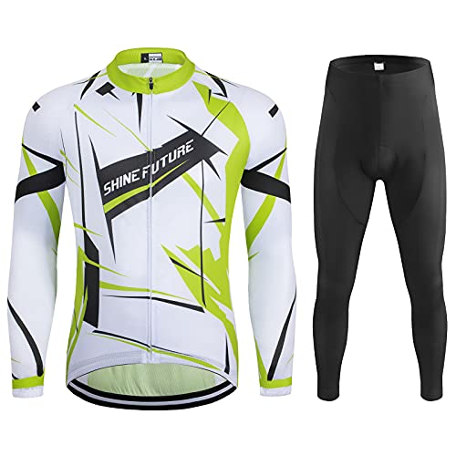 shine future Herren Radtrikot Set Herren Fahrradbekleidung Set Fahrradbekleidung Fahrrad Trikot mit Sitzpolster Atmungsaktiv Schnelltrocknend für Radsport (Weiß und Grün, XX-Large) von shine future