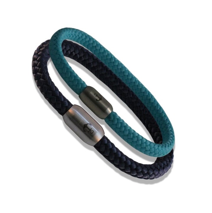 Set Partnerarmbänder - 2 Maritime Armbänder Aus Segeltau, Dunkelblau Und Türkis von shippermans