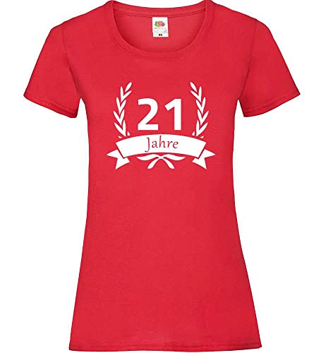 21 Geburtstag im Lorbeerkranz Frauen Lady-Fit T-Shirt Rot XXL von shirt84