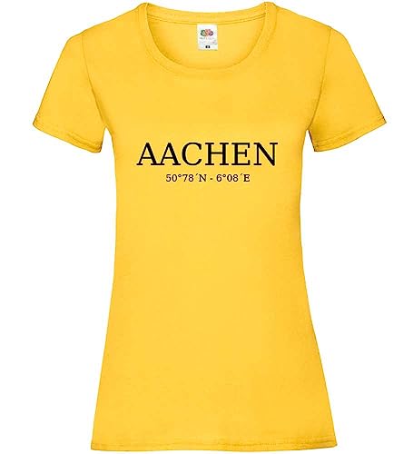 Aachen Koordinaten Frauen Lady-Fit T-Shirt Sonnenblumengelb XXL von shirt84