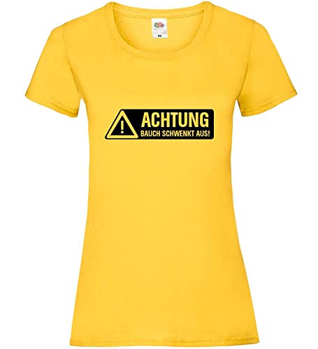 Achtung Bauch schwenkt aus! Frauen Lady-Fit T-Shirt Sonnenblumengelb L von shirt84