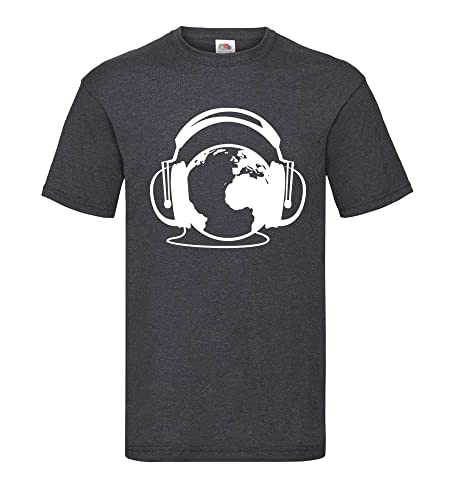 Erde hört Kopfhörer SW Männer T-Shirt Dunkelgrau Meliert XXL von shirt84