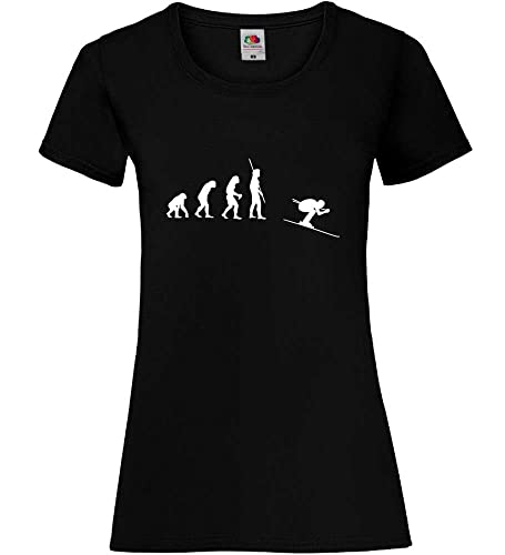 Evolution Ski Abfahrt Frauen Lady-Fit T-Shirt Schwarz S von shirt84
