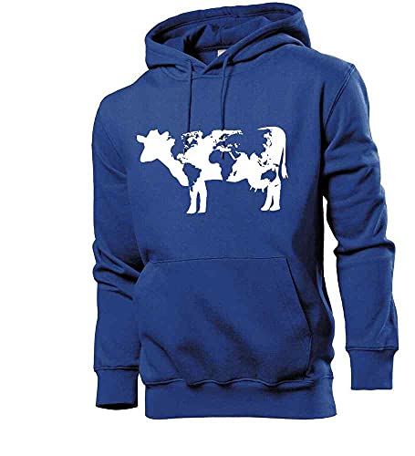 Generisch Kuh mit Weltkarte Männer Hoodie Sweatshirt Royalblau XXL von shirt84