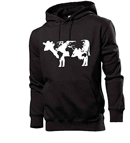 Generisch Kuh mit Weltkarte Männer Hoodie Sweatshirt Schwarz L von shirt84