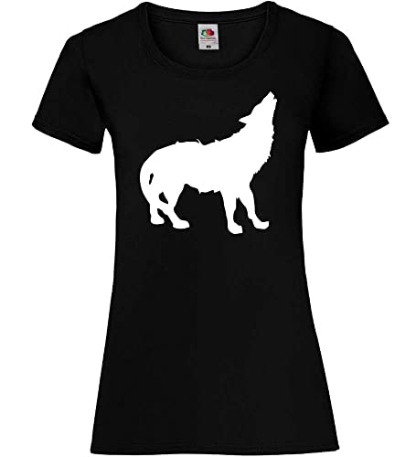 Heulender Wolf Frauen Lady-Fit T-Shirt Schwarz XXL von shirt84