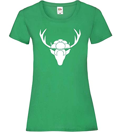 Hirschgeweih mit Bollenhut Frauen Lady-Fit T-Shirt Grün L von shirt84