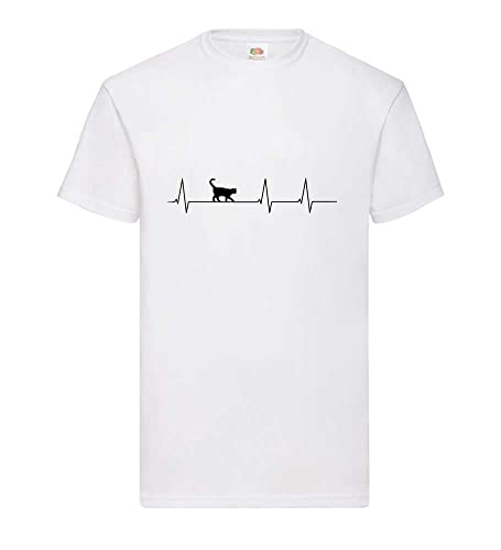 Katzen Herzschlag Männer T-Shirt Weiß L von shirt84