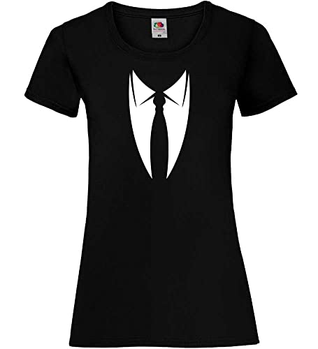 Kragen mit Krawatte Frauen Lady-Fit T-Shirt Schwarz M von shirt84