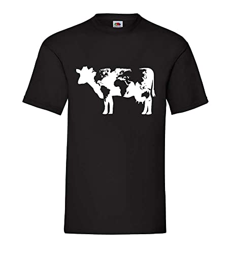 Kuh mit Weltkarte Männer T-Shirt Schwarz XXL von shirt84