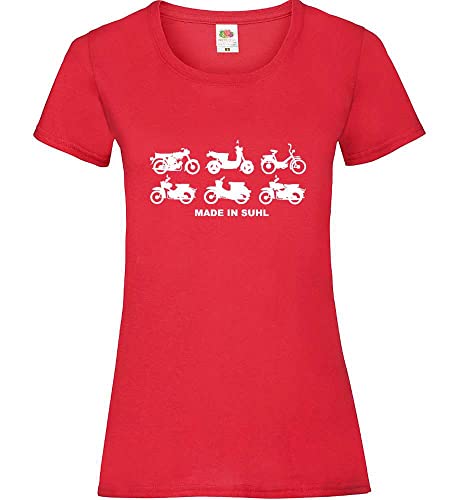 Made in Suhl Simson Mopeds Frauen Lady-Fit T-Shirt Rot XL von shirt84