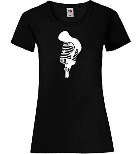 Retro Micro mit Elvis Tolle Frauen Lady-Fit T-Shirt Schwarz L von shirt84