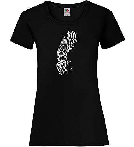 Schweden Fingerabdruck Frauen Lady-Fit T-Shirt Schwarz L von shirt84